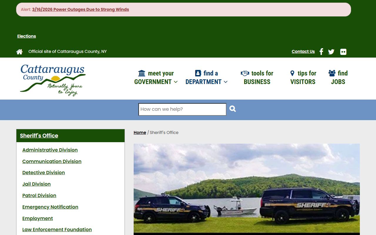 Cattaraugus County Sheriff's Office website used for jail roster searches in Cattaraugus County, New York