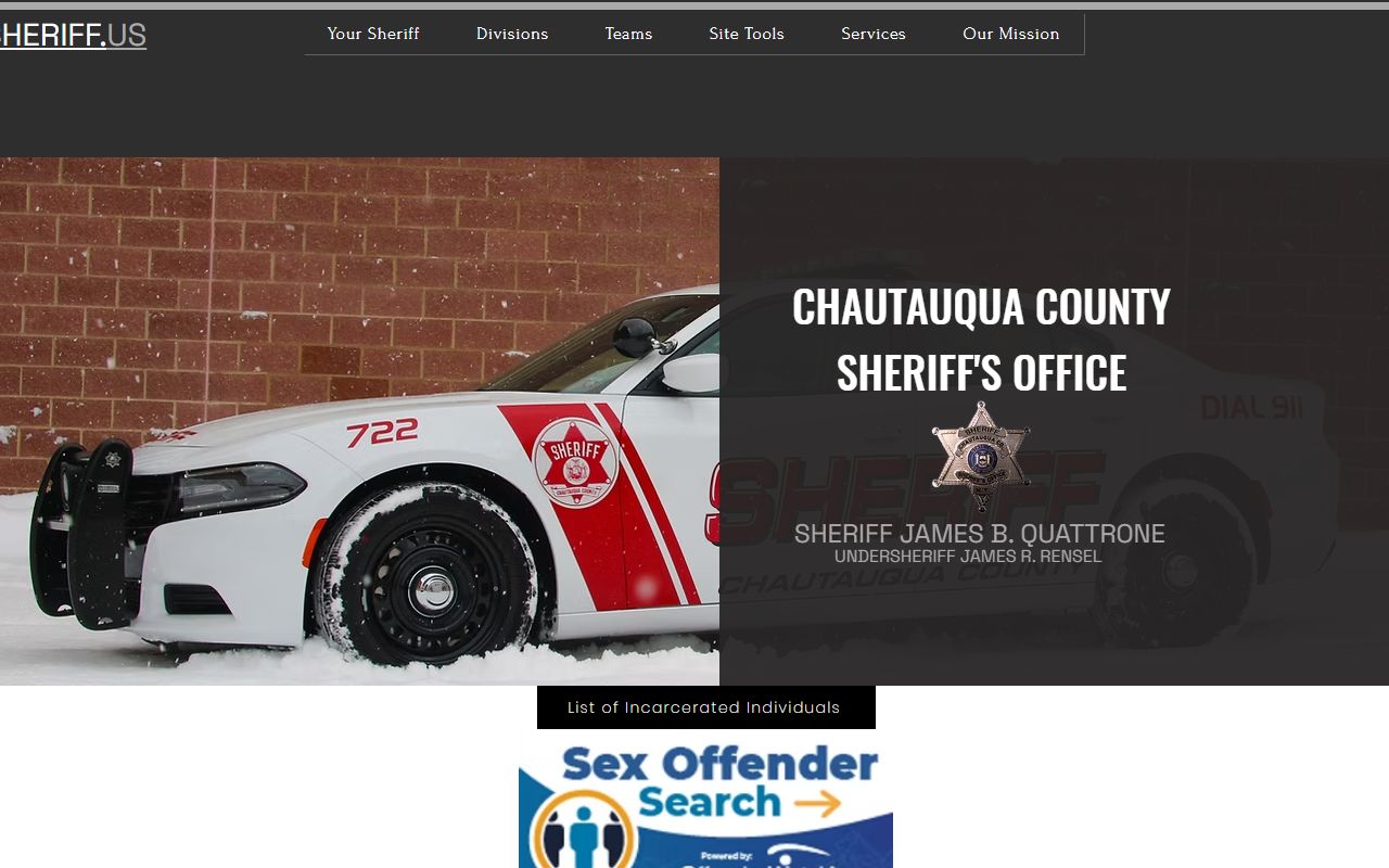 Chautauqua County Sheriff's Office website used for jail roster searches in Chautauqua County, New York