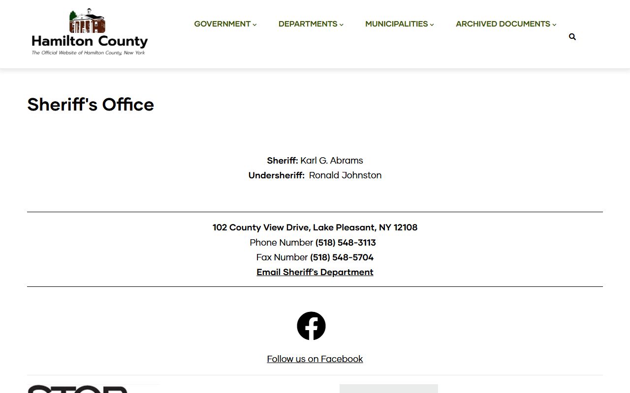 Hamilton County Sheriff's Office website used for Hamilton County jail roster searches