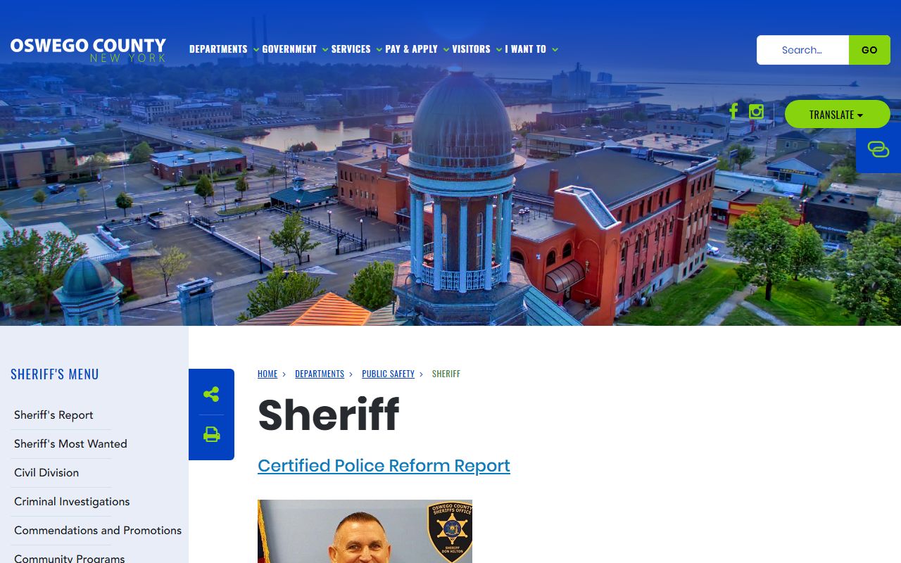 Oswego County Sheriff's Office website used for Oswego County jail roster lookups in New York
