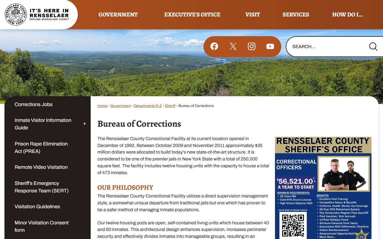 Rensselaer County Bureau of Corrections website used for jail roster searches