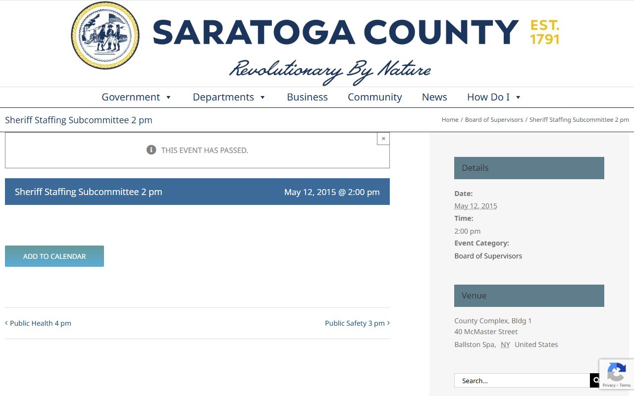 Saratoga County Sheriff's Office website used for jail roster searches
