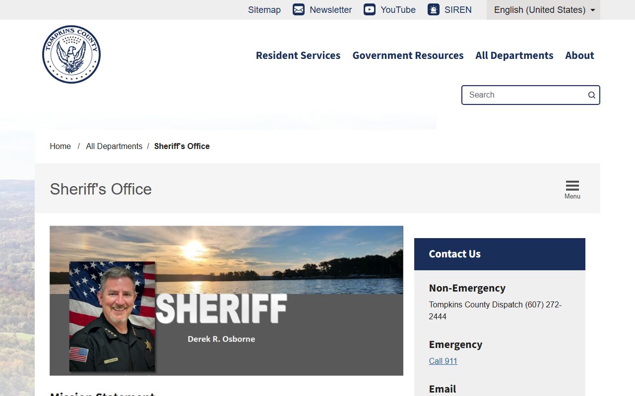 Tompkins County Sheriff's Office website used for Tompkins County jail roster searches