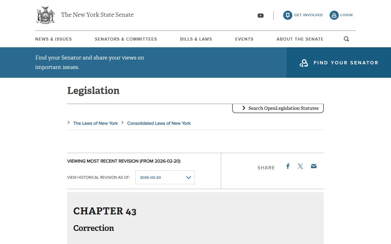 New York State Correction Law page used for Smithtown and Suffolk County jail roster searches