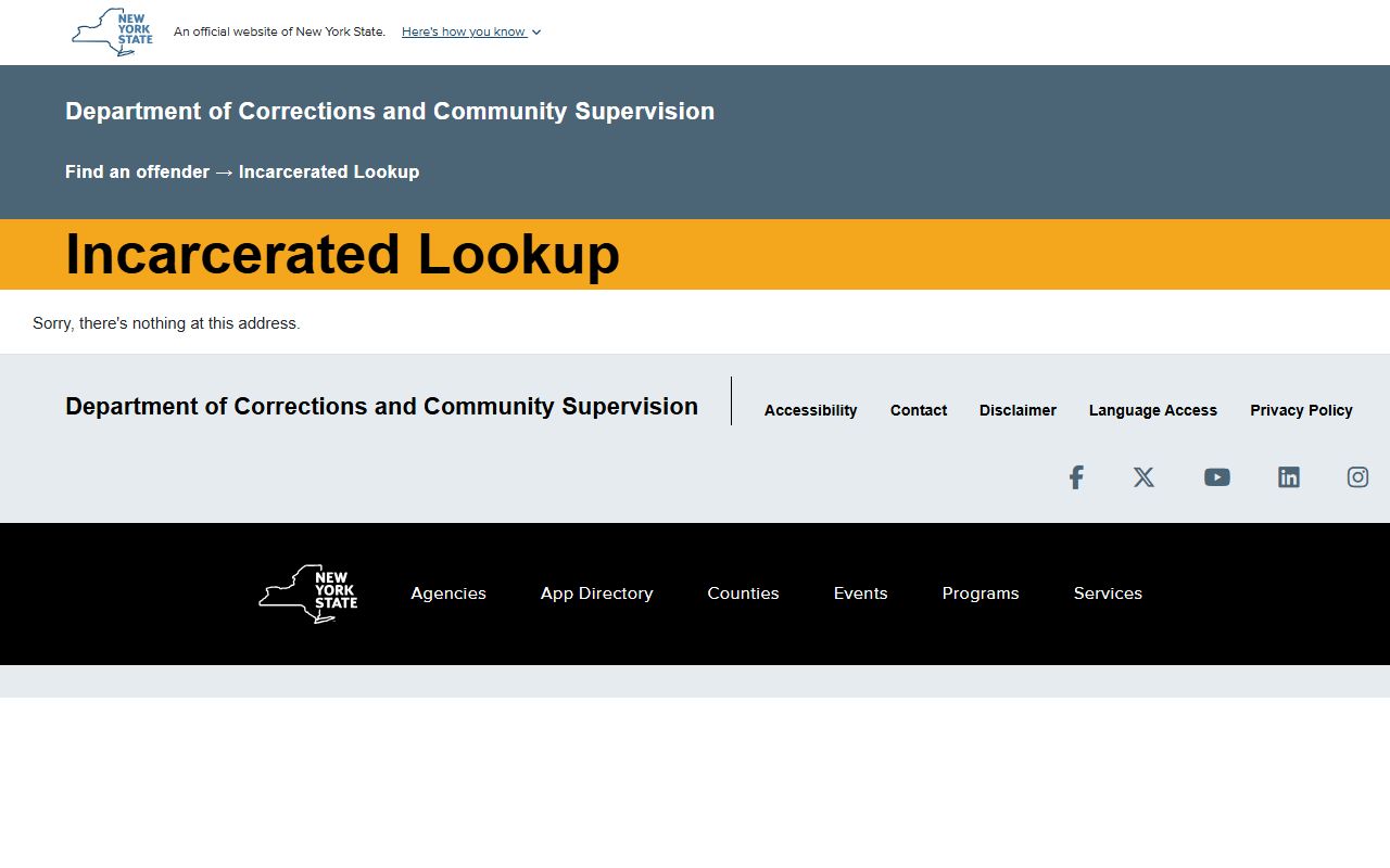 New York DOCCS Incarcerated Individual Lookup system for searching the state jail roster