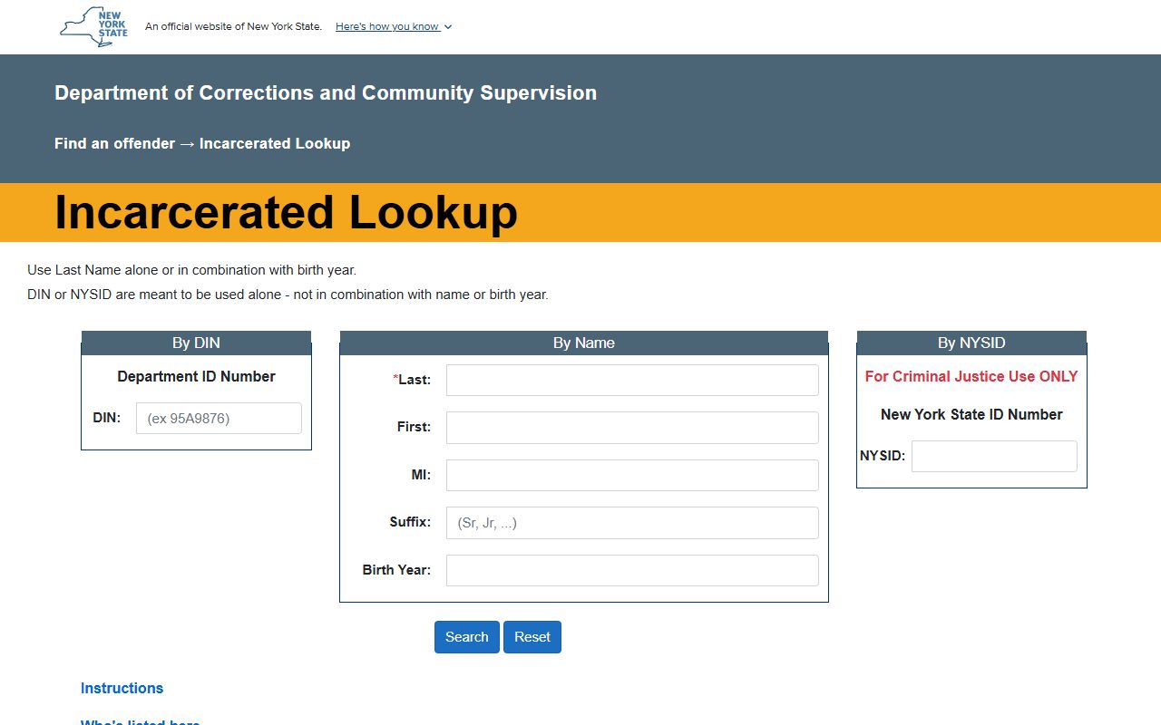 New York DOCCS lookup portal for state prison jail roster search